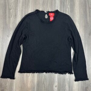 Oscar An Oscar De La Renta Company‎ Silk Blend Black Sweater with Fringe Hems